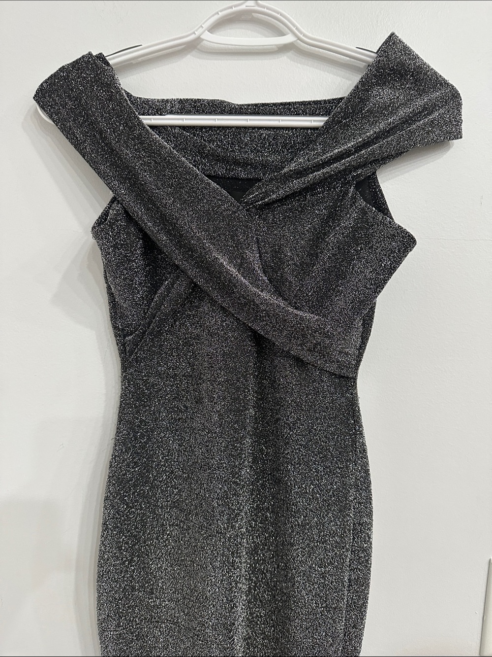 CBR Sparkly Metallic Gray Cross-Front Midi Dress Size S - Minor Snags